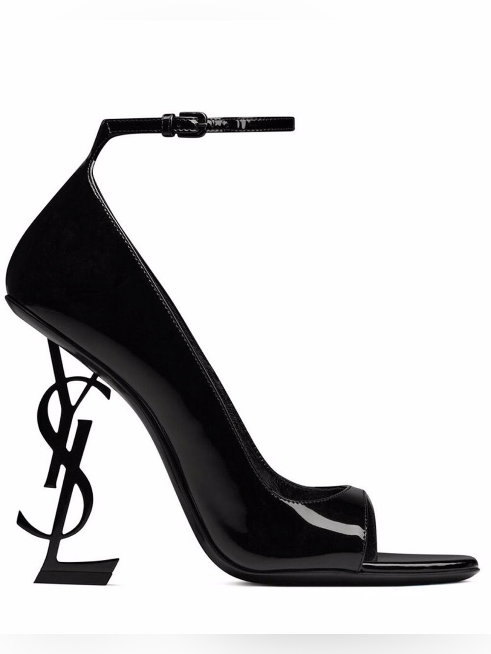 Saint Laurent Black Patent Opyum Ankle Strap Sandal